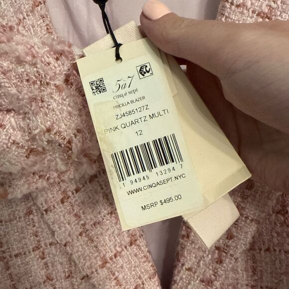 Cinq a Sept Pricilla Tweed Blazer Pink Quartz Size 12 NWT - Picture 4 of 8